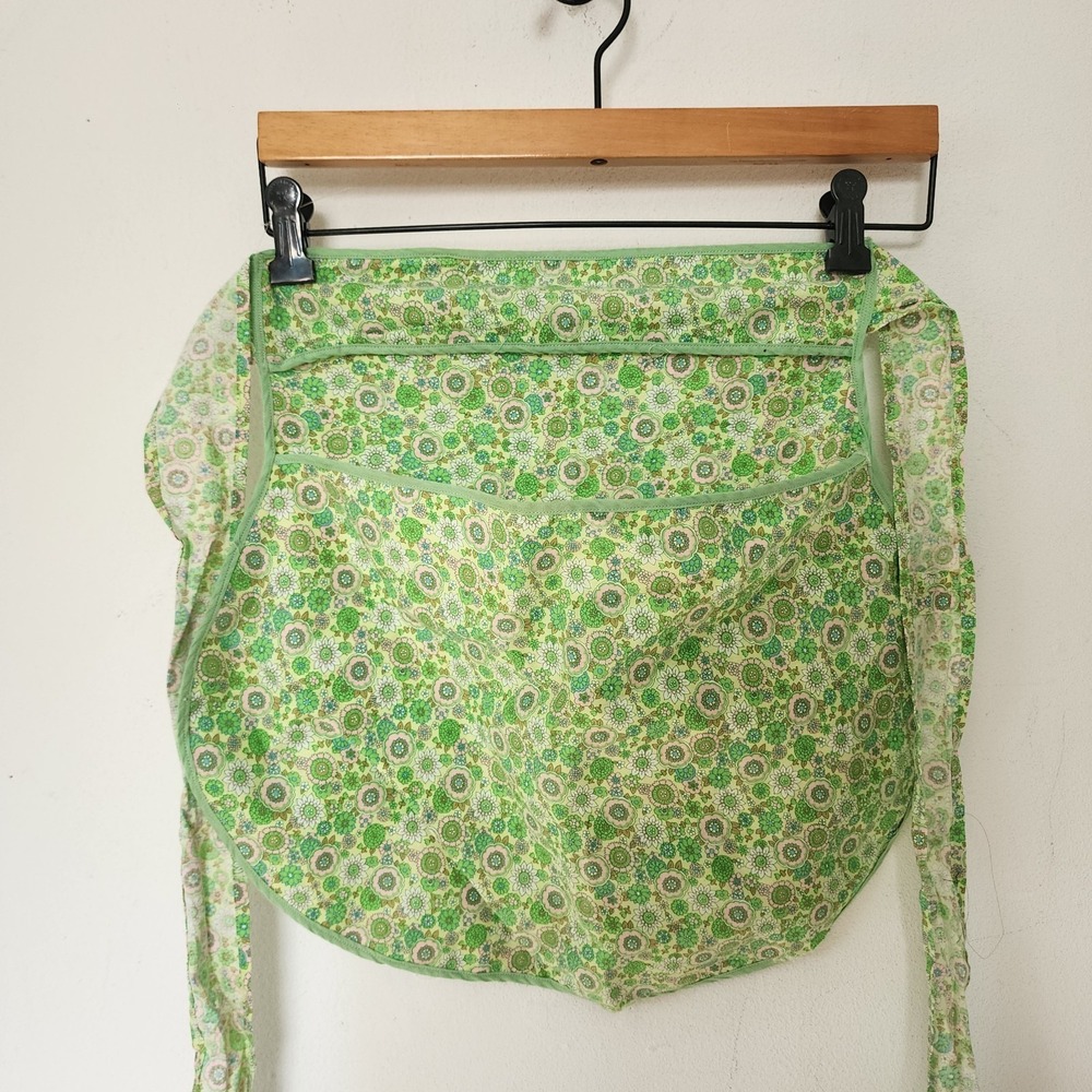 Vintage 60s 70s Green Psychadellic Floral Apron Handmade